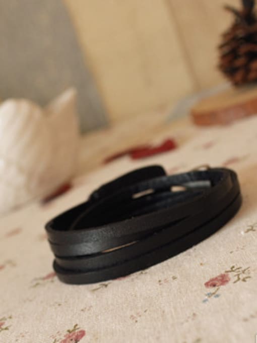 Black Retro Multi-layer Cownhide Leather Bracelet