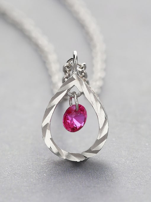 One Silver Pink Water Drop Necklace 3