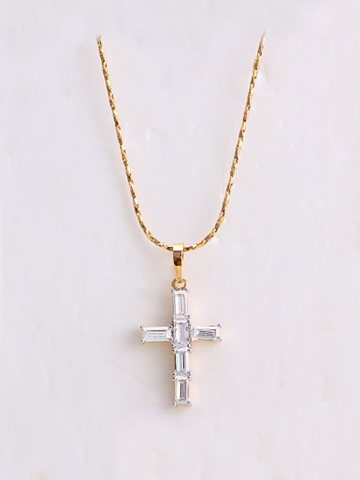 XP Copper Alloy 18K Gold Plated Fashion Cross Zircon Necklace 0