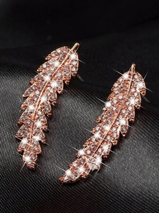 MATCH Copper With  Cubic Zirconia Delicate Leaf Cluster Earrings 2