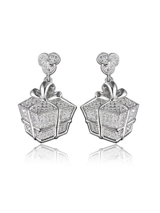 White Gold Creative Platinum Plated Square Zircon Drop Earrings