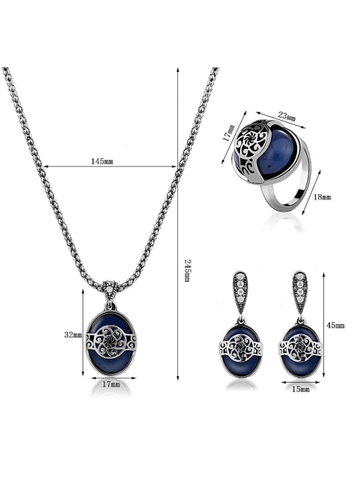 BESTIE Alloy Antique Silver Plated Vintage style Oval Artificial Stone Three Pieces Jewelry Set 2