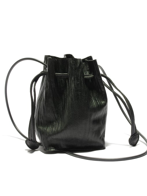 Black Niche Designer Sheepskin Wrinkle Bucket Bag