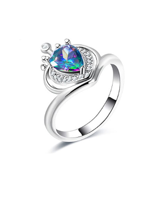 Ronaldo Platinum Plated Colorful Glass Bead Crown Shaped Ring 0