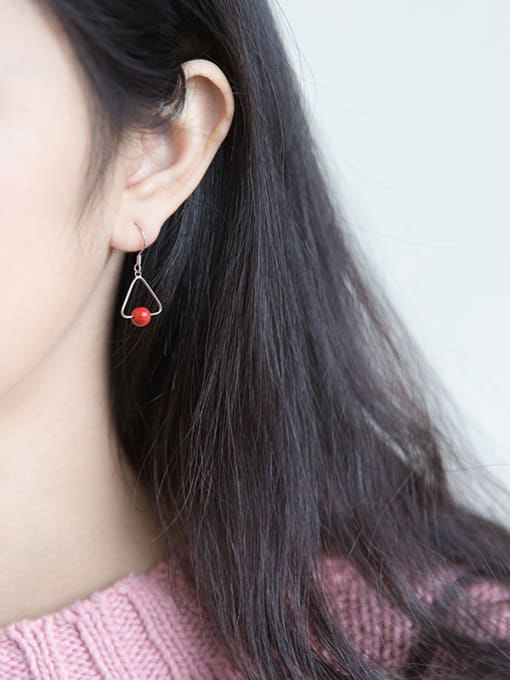 Rosh Personality Triangle Shaped Red Shell Bead Drop Earrings 1