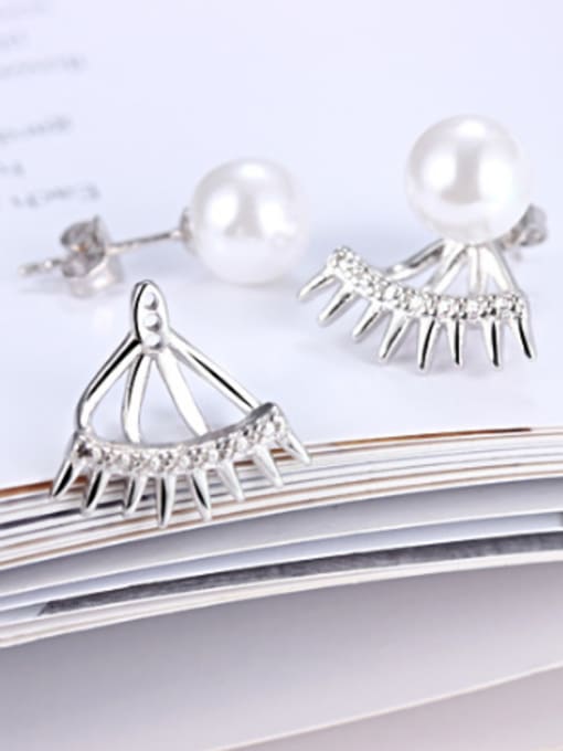 Rosh Simple Imitation Pearl Shiny Cubic Zirconias Stud Earrings 2