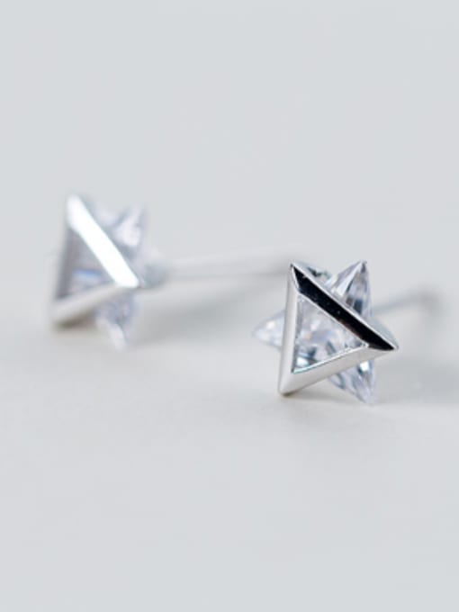 Rosh S925 silver simple triangle flexible zircon stud Earring 1