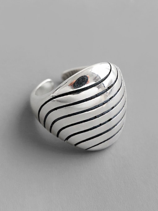 DAKA 925 Sterling Silver With Platinum Plated Vintage Geometric Rhombus Stripes Free Size  Rings 4