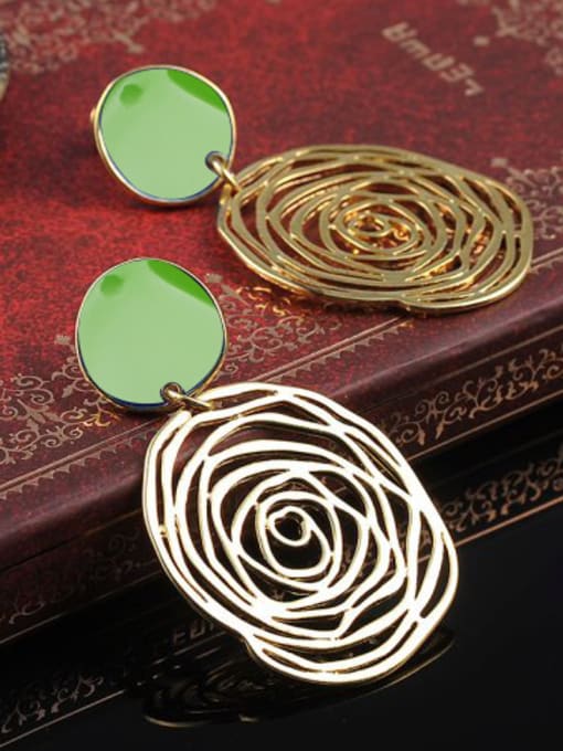 18k Gold Personality Green Rosary Shaped Enamel Drop Earrings
