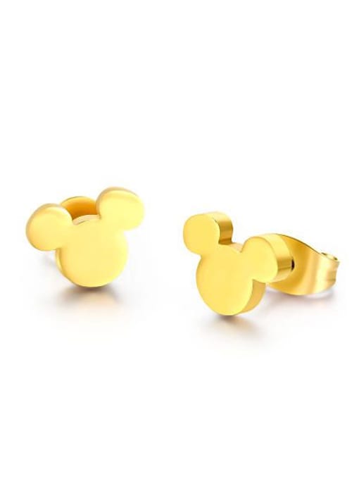 CONG Cute Gold Plated Mickey Mouse Shaped Titanium Stud Earrings 0