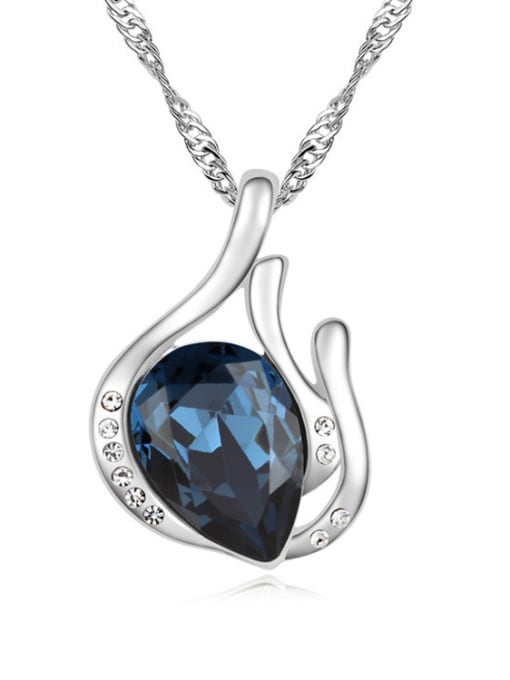 royal blue Simple Water Drop austrian Crystal Pendant Necklace