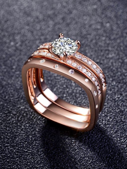Rose Gold Square micro-inlay AAA zircon Combination ring
