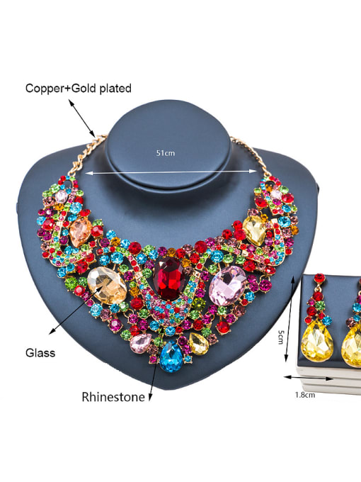 Lan Fu Statement Glass Rhinestones Two Pieces Jewelry Set 4