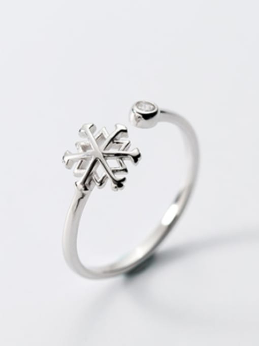 Rosh Temperament Snowflake Shaped Single Rhinestone Silver Ring 1