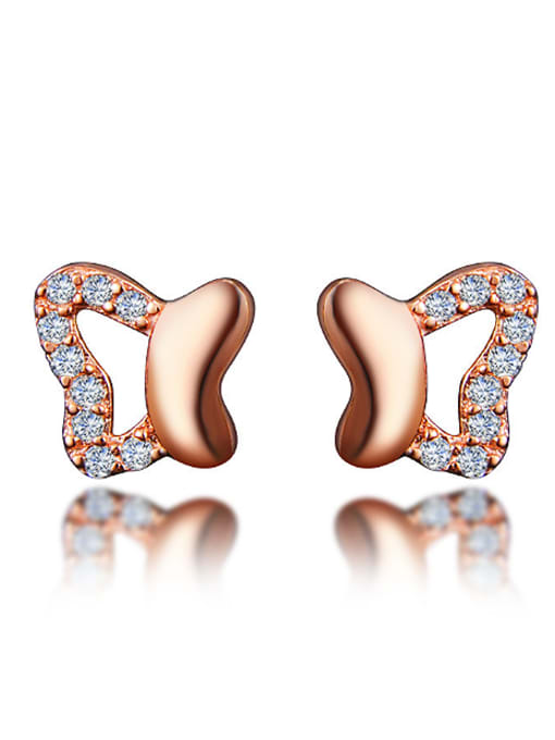 Rose Gold Tiny 925 Sterling Silver Butterfly Shiny Zirconias Stud Earrings