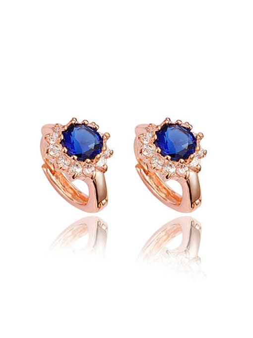 Rose Gold Luxury Rose Gold Plated Blue Flower Shaped Clip Earrings