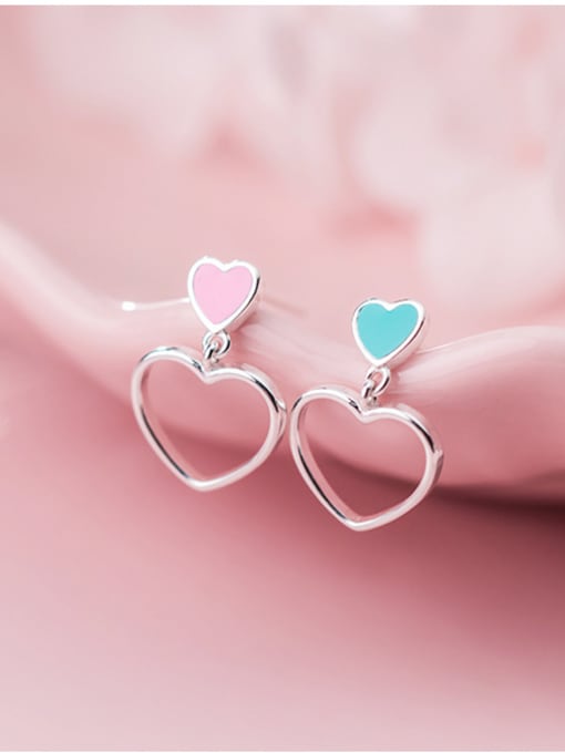Rosh 925 Sterling Silver With Platinum Plated Cute Hollow  Heart Drop Earrings 3