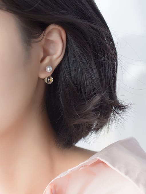 Rosh Elegant Star Shaped Artificial Pearl Silver Stud Earrings 1