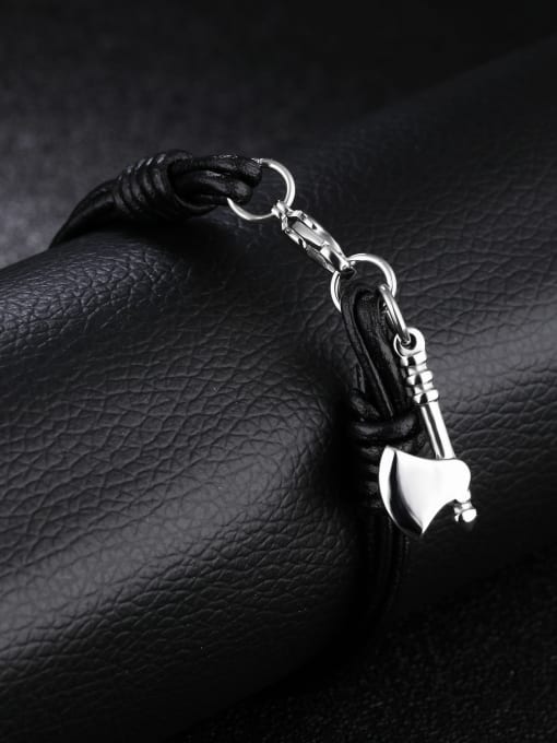 Open Sky Personalized Black Artificial Leather Multi-band Little Axe Bracelet 2