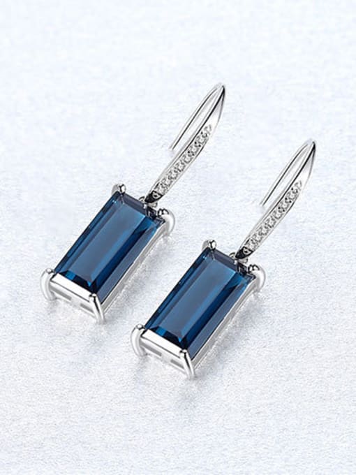 Blue 925 Sterling Silver With Glass stone  Simplistic Square Hook Earrings