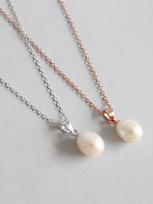 DAKA Sterling Silver personality drops of natural freshwater pearl necklace