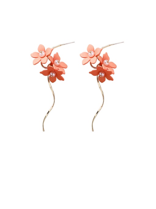 A Pink Alloy With Rose Gold Plated Bohemia Flower Wave Line Drop Earrings