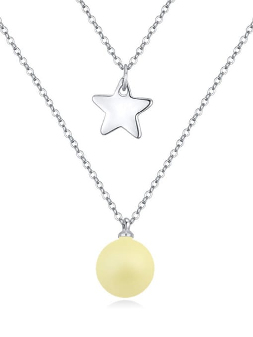 yellow Personalized Imitation Pearl Little Star Double Layer Alloy Necklace