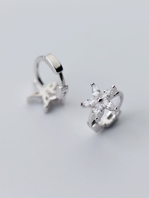 Silver Elegant Flower Shaped Shimmering Rhinestone S925 Silver Clip Earrings