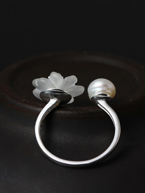SILVER MI S925 Silver Crystal Plum Blossom Opening Ring 1