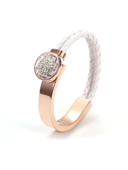 White Europe And The United States Wide Woven Leather Rose Gold Titanium Bracelet