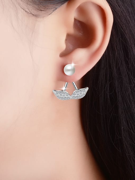 AI Fei Er Fashion Little Zirconias Leaves Imitation Pearl Stud Earrings 1