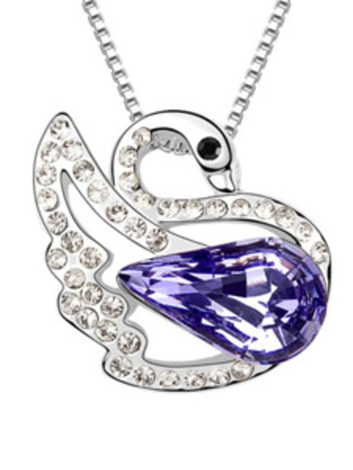 purple Elegant austrian Crystals Swan Pendant Alloy Necklace