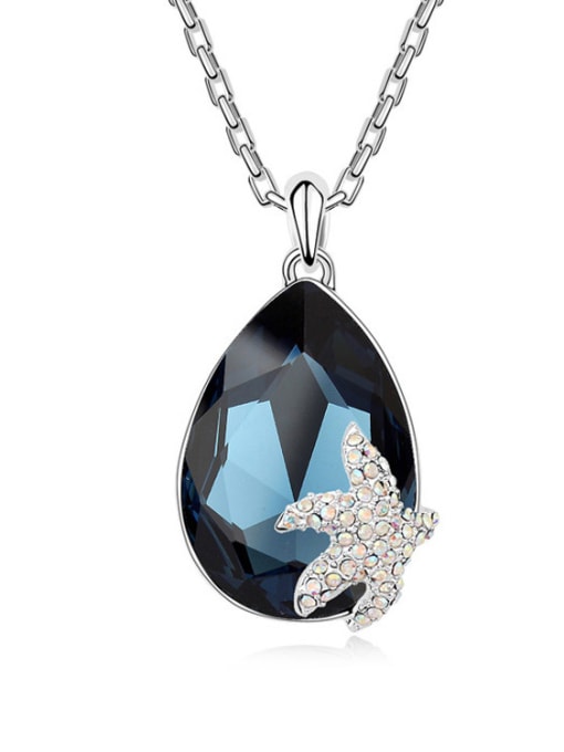 royal blue Fashion Water Drop austrian Crystal Starfish Alloy Necklace