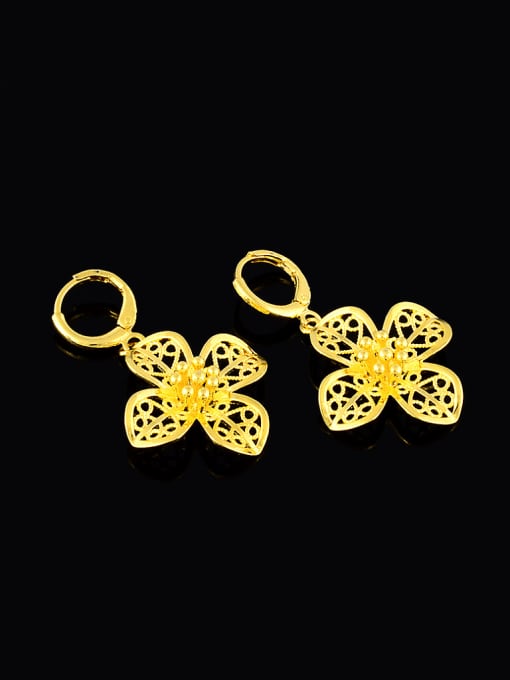Yi Heng Da Elegant 24K Gold Plated Flower Shaped Copper Drop Earrings 1
