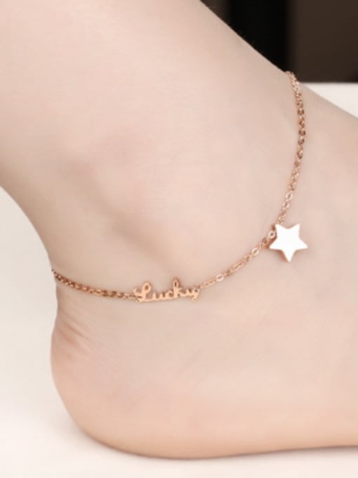 Open Sky Simple Lucky Star Rose Gold Plated Titanium Anklet 1