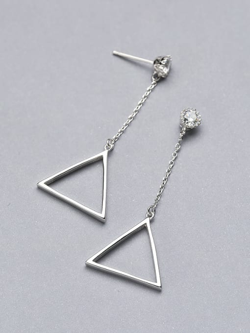 One Silver Simple Cubic Zircon Hollow Triangle 925 Silver Stud Earrings 3