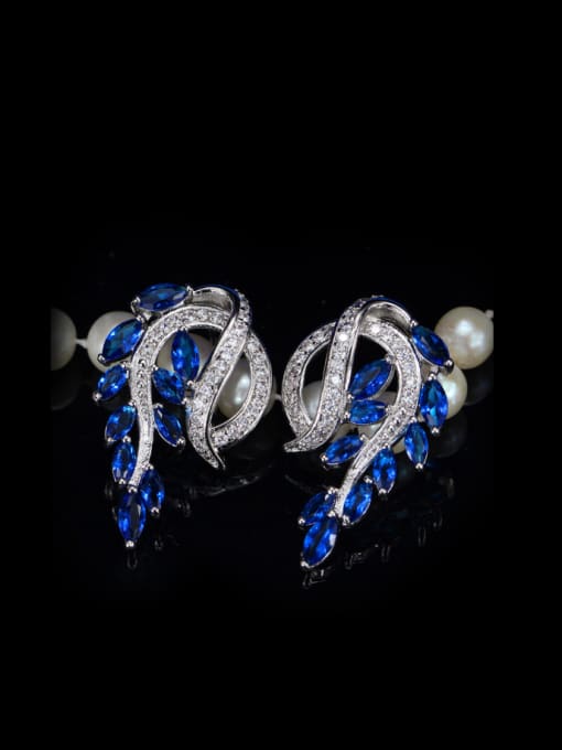 Blue Lovely Leaves-shape Stud Cluster earring