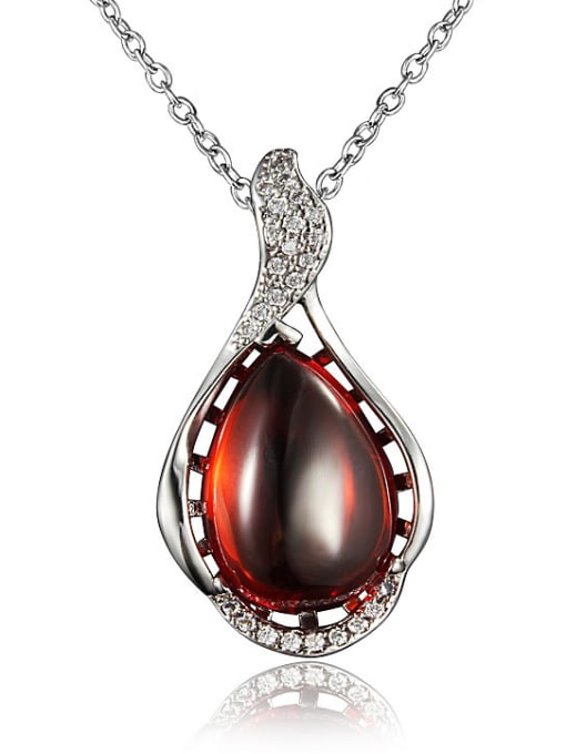 White Gold, Red Stone Noble Red Water Drop Shaped Gemstone Necklace