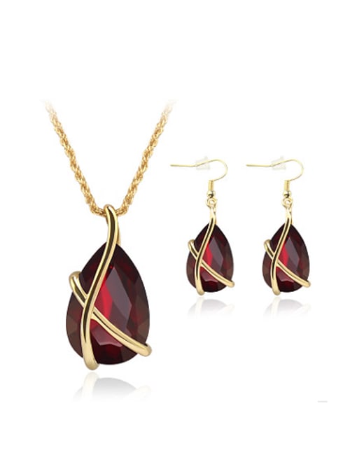 red Alloy Imitation-gold Plated Simple style Gemstone Two Pieces Jewelry Set