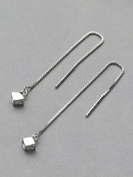 One Silver Fresh Square Shaped Line Earrings 2