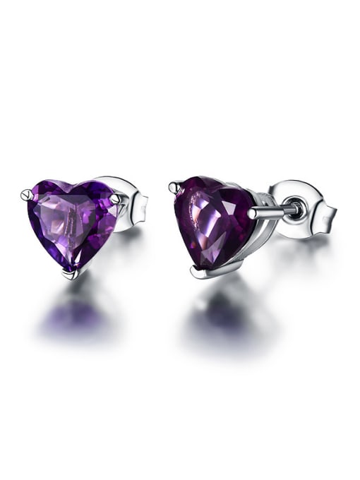 Deli Heart-shaped Amethyst Gemstone stud Earring 0