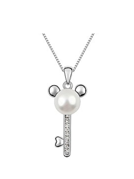 White Fashion Imitation Pearl Mickey Key Alloy Necklace