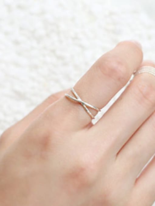 DAKA Two-band X-shaped Simple Silver Smooth Opening Ring 1