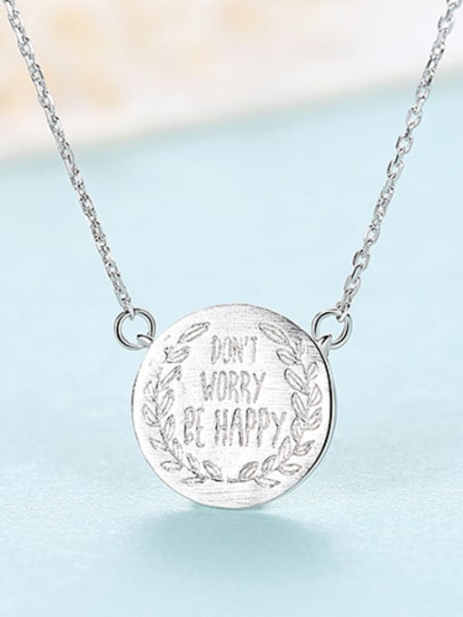 Silver 925 Sterling Silver With Glossy Simplistic Monogram Round Necklaces