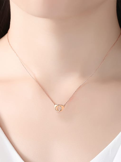 CCUI 925 Sterling Silver With Rose Gold Plated Simplistic Round Interlocking  Necklaces 1