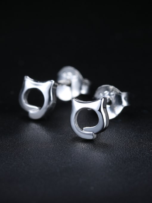 ZK Tiny Hollow Kitten 925 Sterling Silver Stud Earrings 0