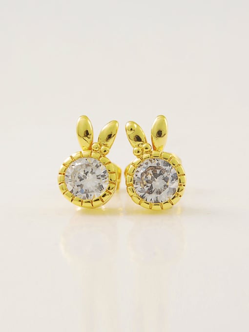 Yi Heng Da Lovely Rabbit Shaped Zircon 24K Gold Plated Stud Earrings 0