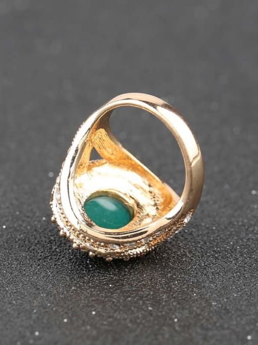 Gujin Gold Plated Green Resin stone White Crystals Alloy Ring 2
