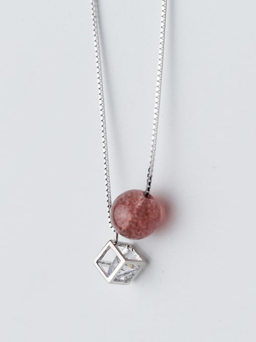 Rosh Temperament Square Shaped Pink Crystal S925 Silver Necklace 2
