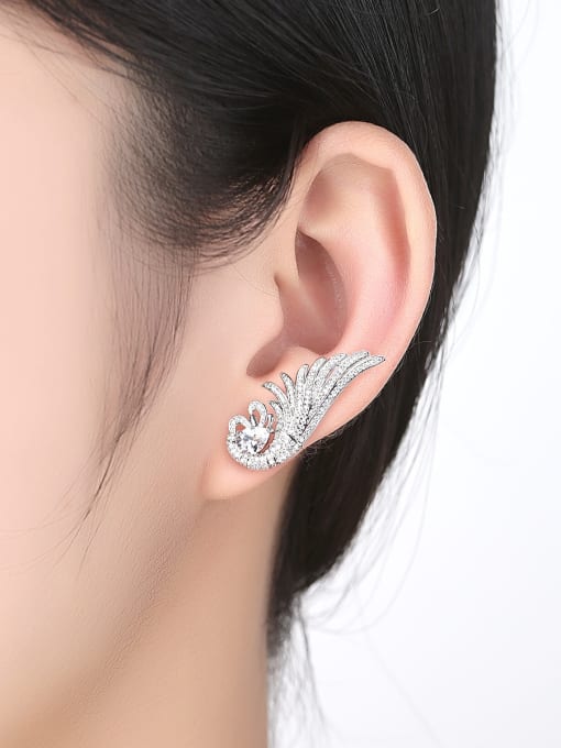 BLING SU Copper With 3A cubic zirconia Fashion owl Stud Earrings 1